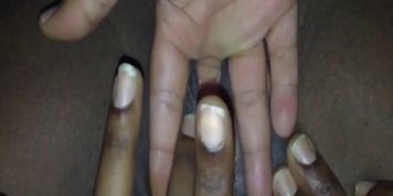 White guy fingering a fat shaved black cunt