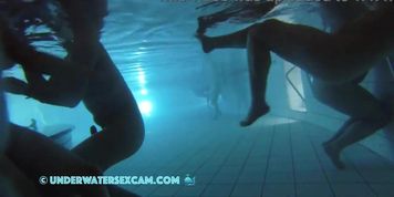 Hidden pool video: Jet stream masturbation with water pressure and husband wants to help for underwater sex in the public pool