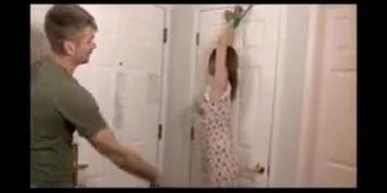 Guy punishing his wife for drinking