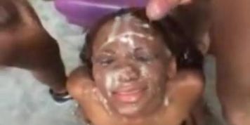 Short but nice ebony bukkake
