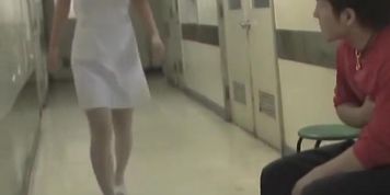 Kinky dude does panty sharking to the hot Japanese nurse