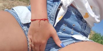 Outdoors put hands in shorts on fingering pussy