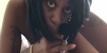 NASTY DEEPTHROATING EBONY MILF GAGGING ON BBC