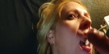 Hubby walks in on me masturbating and fucks my mouth while I rub my pussy and swallow his juicy load