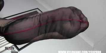 Look under Milf Nylon Jane table watch her nylon covered feet then hear the rubbing of her toes together and stockinged legs gri