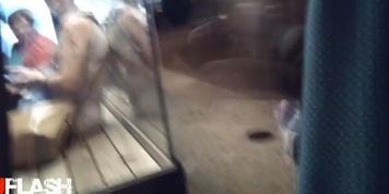 Cum for Girl and Granny at Bus Stop