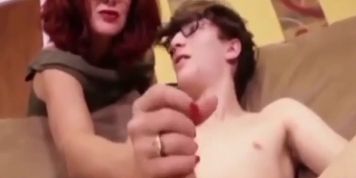 Naughty mature woman jerks off my big dick while nobody at home