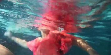Lesbians and solo girls make out underwater