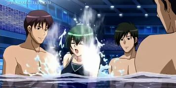Three horny studs fucking a cute anime under water