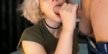 Blonde girl gets face fucked balls deep
