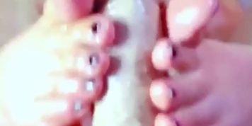 Part 2 Dildo Foot job with oily Soles