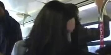 Hot brunette in bus