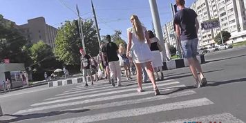 Upskirt vid of girl in tight skirt, wearing a g-string