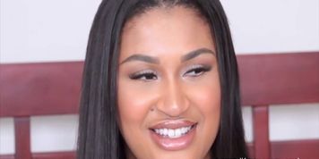 Ebony sweety rubs pussy and eats white dick