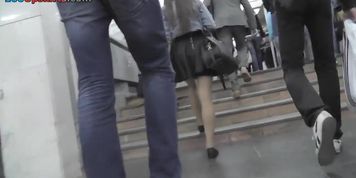 Hot upskirt porn with girl with auburn hair in public