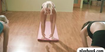 Curvy babes hot yoga session while naked