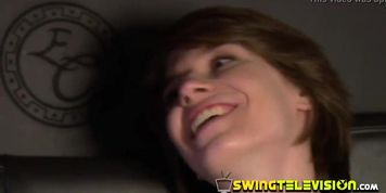 Naughty swinger wifes are fucking in a wild threesome in the shower.