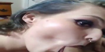 Blue haired bbw sucks on small dick