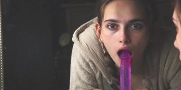 Bored Horny Teen Finds Dildo and Blows it