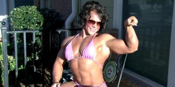 Mrs Young showing and smelling her own muscle armpits