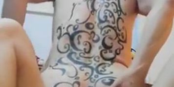 Gay Asian getting fucked hard in his big tattooed ass