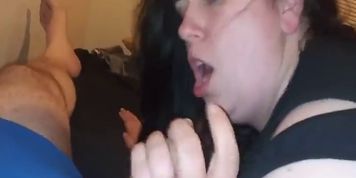 Pawg screaming orgasms sucking big cock while being fucked with dildo
