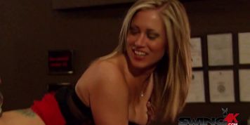 Hot swinger blonde wife seduces with her huge tits