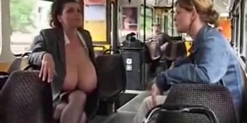 Giant tits milking on the bus