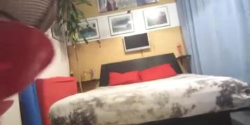 Slim Girl in Red Overknee Boots Pisses on Sheepskin