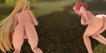 ?MMD R-18?From behind x2 - Pyra Mythra (Xenoblade chronicles)