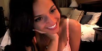 Hot brunette sucking and sitting on her dildo