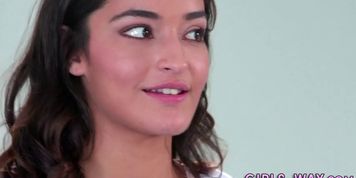 Alluring lesbian licking in office
