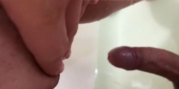 Girl pisses on a rough cock