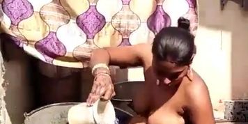 Pregnant Desi Indian Village girl Bathing outdoor (desi_girls, indian_girl)