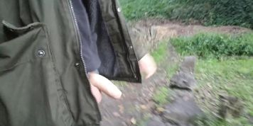 Young exhibitionist dick flash, flop, and jerking on public road. CAUGHT.