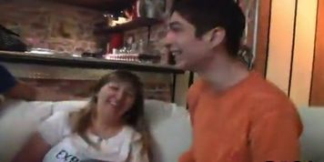 Busty plumper gets naked and gives head