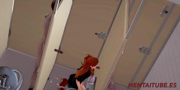 Evangelion Hentai - Asuka is Fucked in a Public Toilet (Kim Triple X)