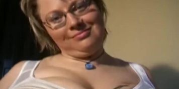Horny amateur squizing her huge breasts and teasing