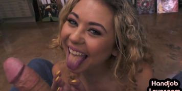 FINISHES THE JOB - Petite 21yo HJ GF jerks oiled cock in POV and talks nasty