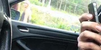 Jerking in car while 2 teens walks by