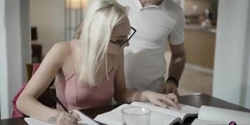 Blonde schoolgirl sucking and fucking her lustful tutor