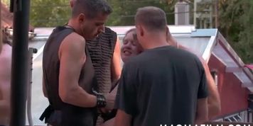 MILFs get fucked by a bunch of men outdoors