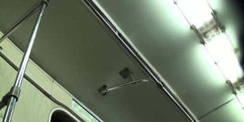 Pink, lacey panties in subway up skirt video with hot blonde