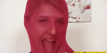 Beautiful blond-haired Kelly Candy nylon face mask