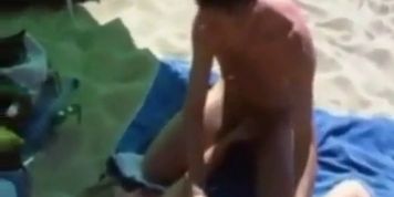 Nude Beach - Small Tits MMF Threesome with audience