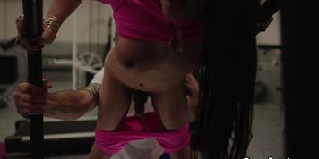 Shemale Ariel Demure and Cliff Jensen fucked inside the gym