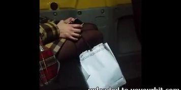 Black pantyhose girl in bus