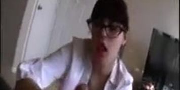Secretary with glasses handjob