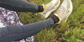 In nylon socks in public