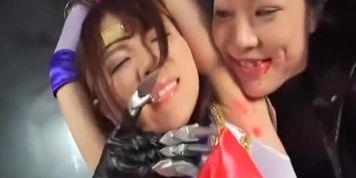 Japanese Beautiful Superheroine Tied and Teased by Female Villain